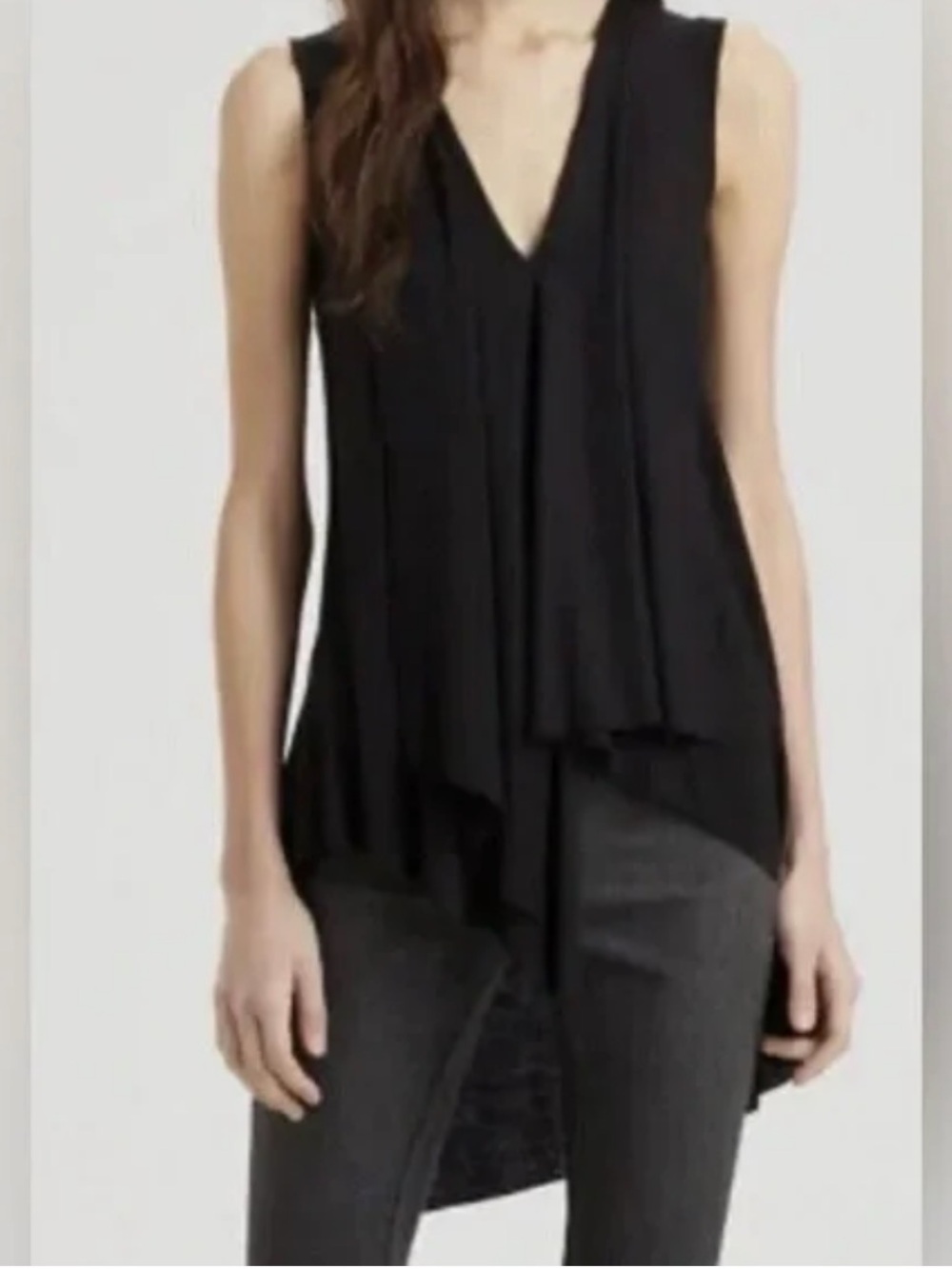 Sleeveless Navy Draped V-Neck Women's Top